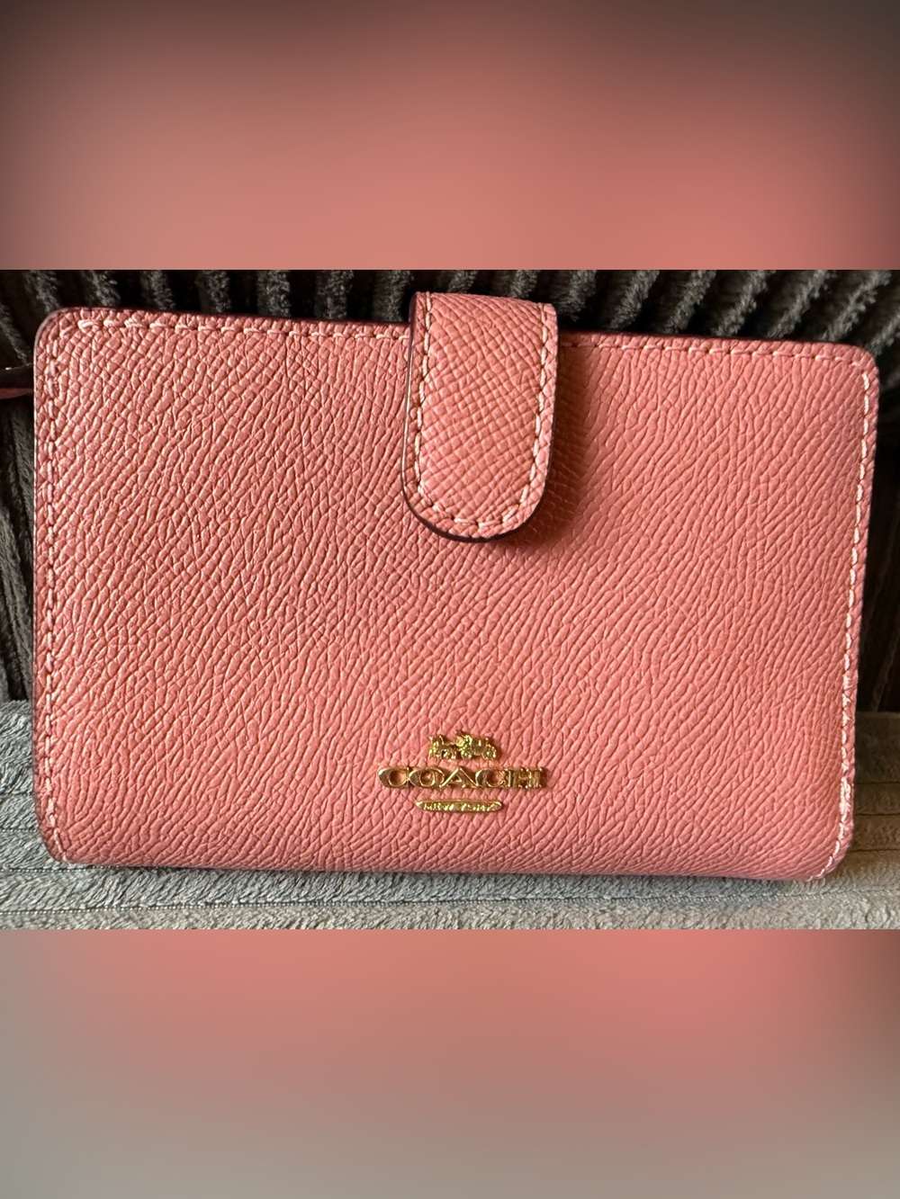 Coach Coral Pink Pebbled Leather Snap Wallet